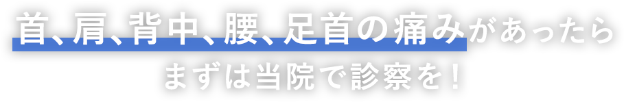 首、肩、背中、腰、足首の痛みがあったらまずは当院で診察を!